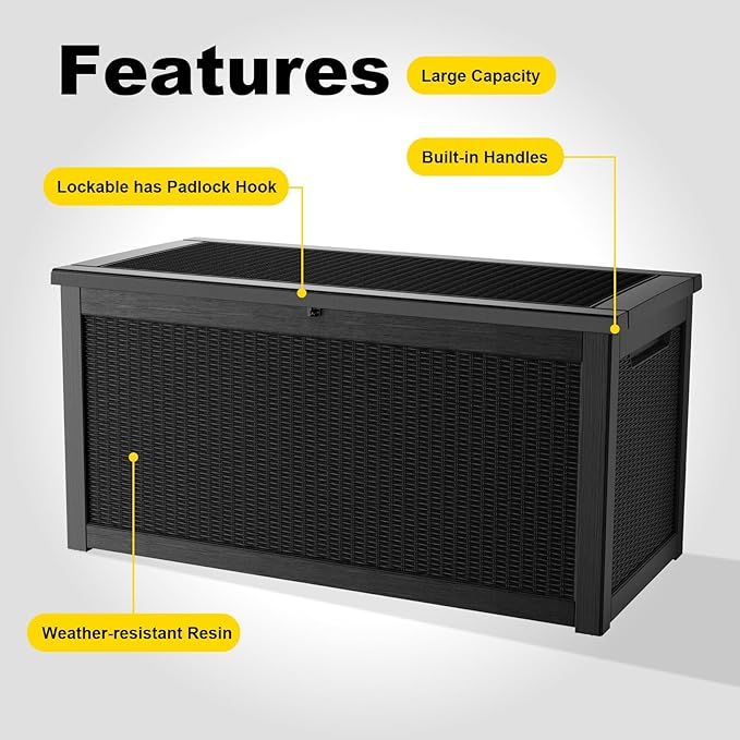 320 Gallon Deck Box Waterproof, UV Resistant Resin Outdoor Storage Box with Hydraulic Rod, Lockable Design and Enhanced Durability for Patio, Garden, and Poolside Use