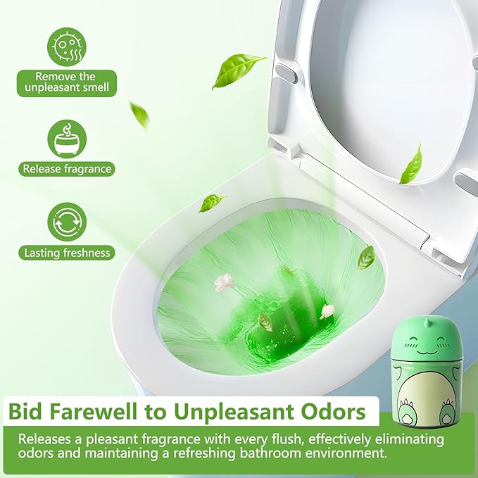 Toilet Bowl Cleaner-Cute Dinosaur-Shaped Toilet Bowl Cleaner Bottle Automatic Bathroom Toilet Tank Cleaner Easy-To-Use Septic Safe Toilet Cleaner in Bottle with Jasmine Scent (1, green)