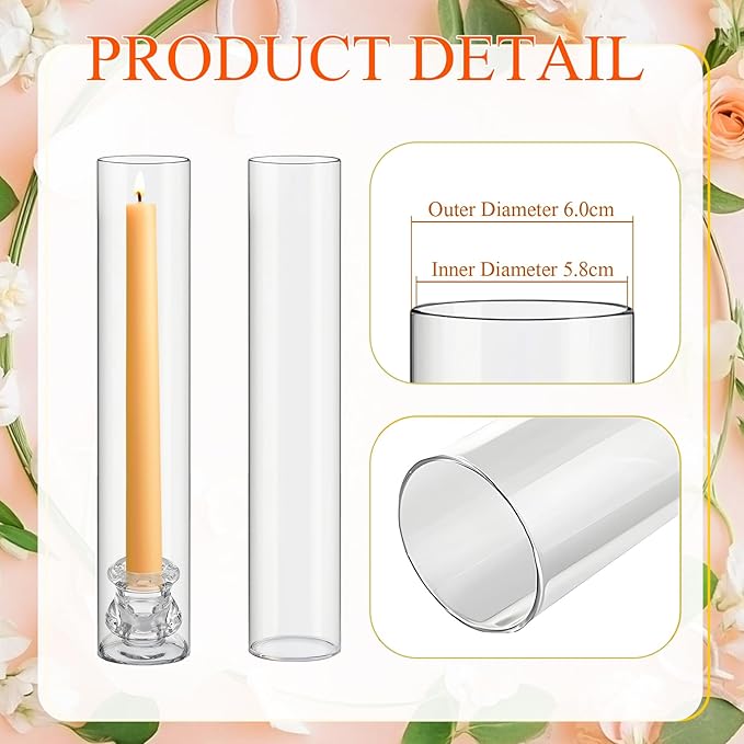 60 Set Christmas Glass Hurricane Candle Holders 12.6" Open Ended Glass Candleholder Tube Shape Bottomless and 2.2" Taper Clear Candlestick Holders for Wedding Party Table Centerpiece (Clear)