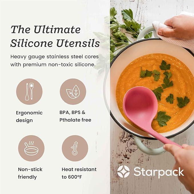 Starpack 'Like a Boss' XL Premium Silicone Cooking Utensils Set (6 Pcs) - Heat Resistant Kitchen Utensils 600°F - Non-Stick Silicone Utensil Set - Large Kitchen Utensils Set for Cooking & Serving