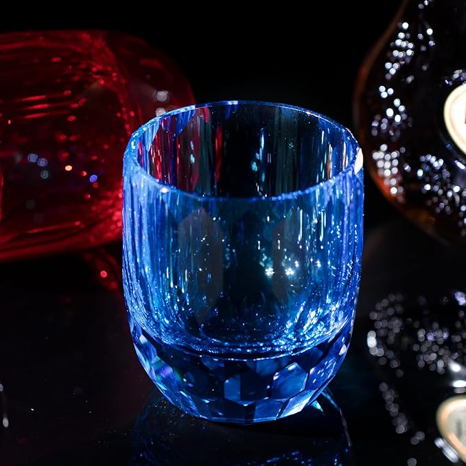 KAMMAK Crystal Whiskey Glasses Set of 2, 7oz Old Fashioned Glasses Stemless, Hand Blown Colored Cocktail Glasses, Engagement Gifts for Couples, Women, Men