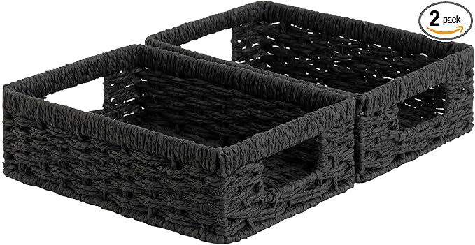 StorageWorks Small, Pantry Baskets, Wicker Storage Baskets for Organizing, Bathroom Shelves, Pantry Organizers and Storage, Black, 2-Pack