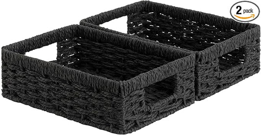 StorageWorks Small, Pantry Baskets, Wicker Storage Baskets for Organizing, Bathroom Shelves, Pantry Organizers and Storage, Black, 2-Pack