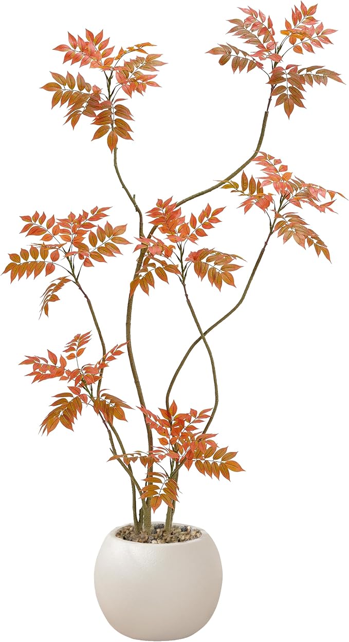 Artificial Mahonia Fortunei Tree 6ft,Tall Fake Plant Artificial Sumac Tree, Faux Plants Indoor Fake Plants Decor with Pots for Home Office Bathroom Bedroom Living Room Decorations Housewarming