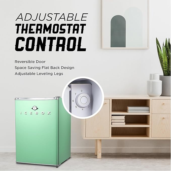 IBCR25MNT Compact, Energy Star Certified Small, Single Door Mini Fridge with Freezer Refrigerator, Large (2.5 cu ft), Mint Green
