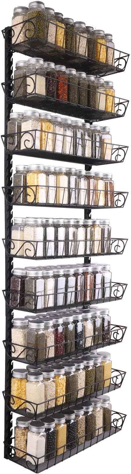 SWOMMOLY Adjustable Wall Mount Spice Rack, 9-Tier Dual-use (Multi-use) Organizer, Black