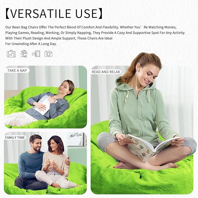 Bean Bag Chair for Adults 7FT,Soft Removable Cover for Teens/Girls Bedroom,Fluffy Giant Round Floor Beanbag Lounger Chairs (No Filler,Green)