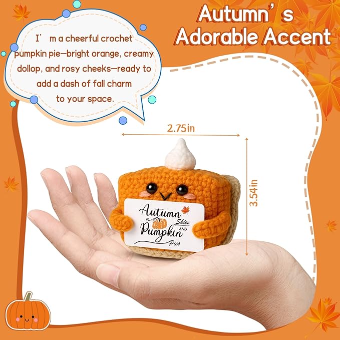 Fall Decor Mini Pumpkin Pie Crochet Doll, Small Autumn Season Holiday Pumpkin Items Plush Gift, Cute Halloween Thanksgiving Home Office Indoor Table Decoration, Christmas Stocking Stuffer Ornament