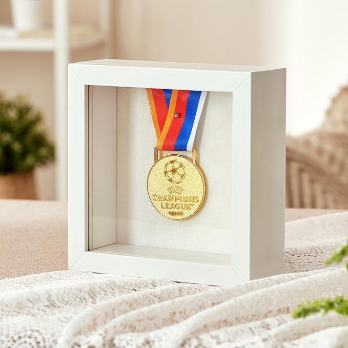 5x5 Deep Shadow Box Picture Frame Display Case with Linen Back ,Real Glass Small Mini White Shadow Memory Box Frame 5x5 for Insect Display Pet Photo Memorial Flower Art Craft Wall Decor Gift