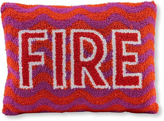 FURBISH Hook Decorative Throw Pillow - Fire - 12"x16" - Small Embroidered Designer Pillow for Living Room, Couch, Sofa, Chair & Bed - Eclectic Home Decor