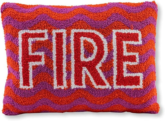FURBISH Hook Decorative Throw Pillow - Fire - 12"x16" - Small Embroidered Designer Pillow for Living Room, Couch, Sofa, Chair & Bed - Eclectic Home Decor