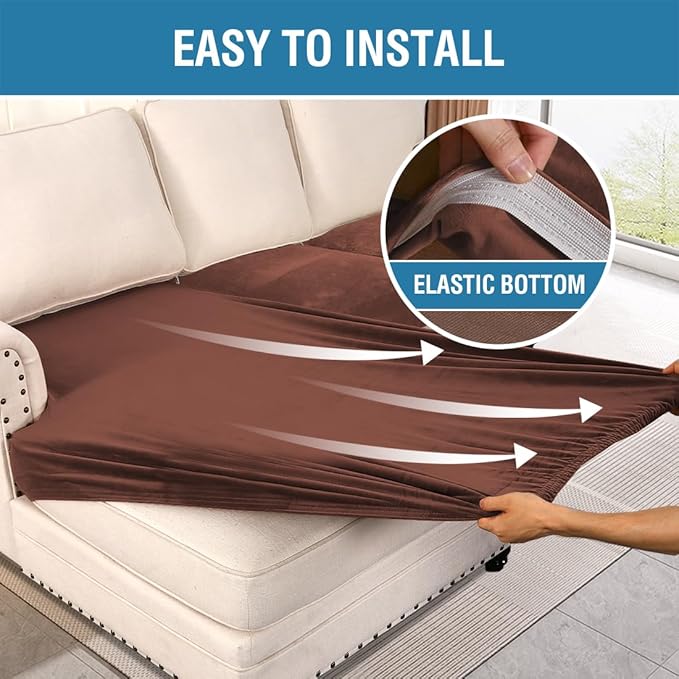 H.VERSAILTEX Velvet Stretch Sectional Couch Covers 4 Pieces Sofa Seat Cushion Covers L Shape Separate Couch Cover for Both Left/Right Sectional Couch (Large Sofa 3 Seater + 1 Chaise, Burnt Brick)