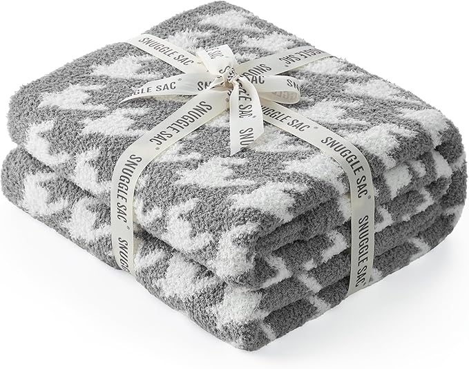 Snuggle Sac Houndstooth Throw Blanket for Couch, Reversible Super Soft Warm Blankets Cozy Knit Fuzzy Plush Lightweight Throws for Sofa, Bed, Camping, Grey,50x60 inches