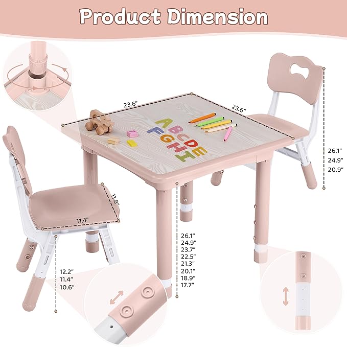 Toddler Table and Chair Set, Height Adjustable-Upgrade Kids Table and 2 Chairs for Ages 3-8, Multi-Activity Toddler Play Table with Graffiti Desktop for Home/Daycare/Classroom
