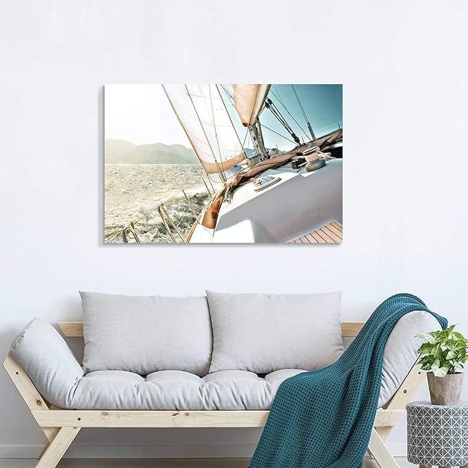 ARTISTIC PATH Nautical Picture Canvas Wall Art: Sailboat Artwork Seascape Print on Canvas for Office Bedrooms (36" W x 24" H,Multi-Sized)