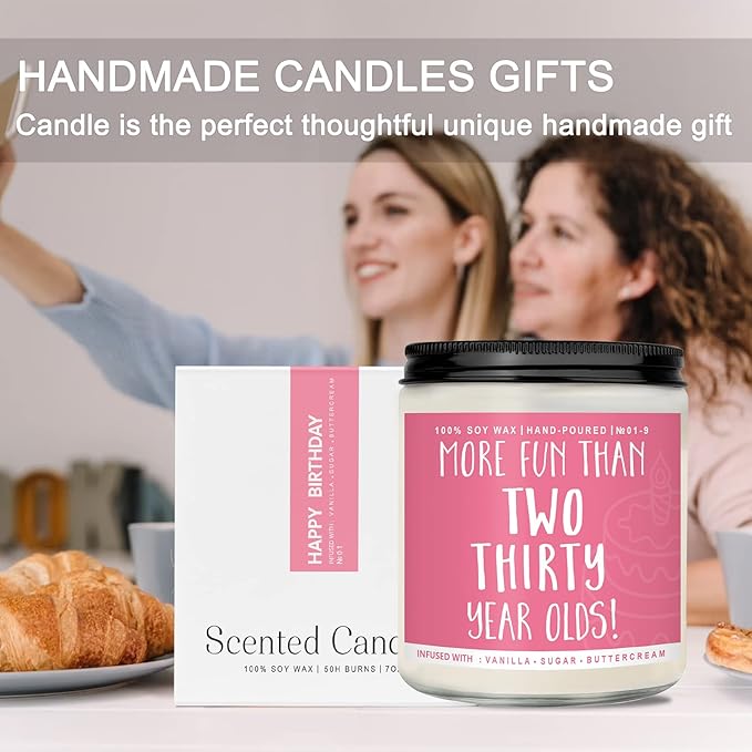 60th Birthday Gifts for Women, Perfect Birthday Present, Funny Presents for Mom, Friends, Wife, Sister, 7oz Vanilla Cream-Scented Candle