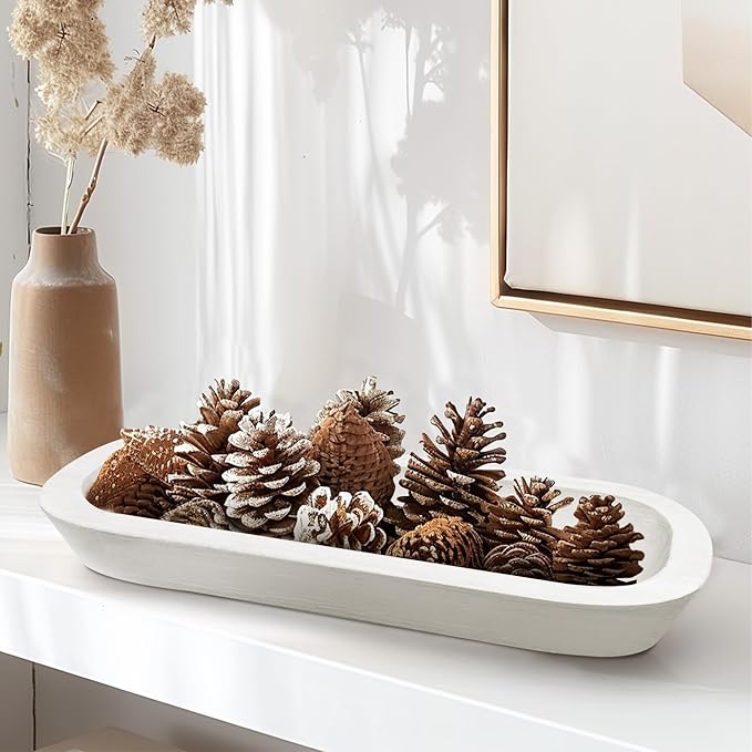 Royxen 8 Pack Dough Bowl for Candle, Wooden Dough Bowls Paulownia, Rustic Bowl Vintage, Bowls for Candle, 14.5 x 5.5 Inch, White