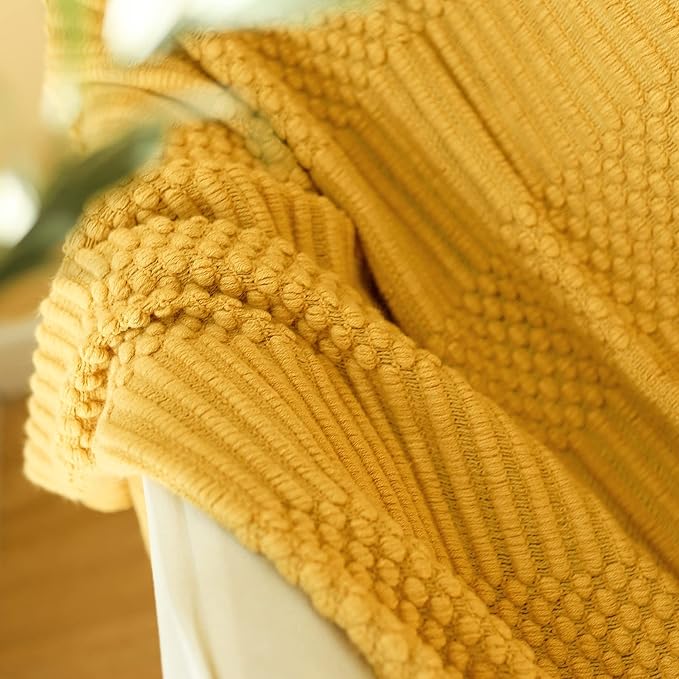 Blagic Knitted Throw Blanket for Couch, Bed and Sofa. Super Soft Blanket with Tassels, Yellow Throw Blanket, 60 x 80 Inches Lightweight & Cosy Home Decor
