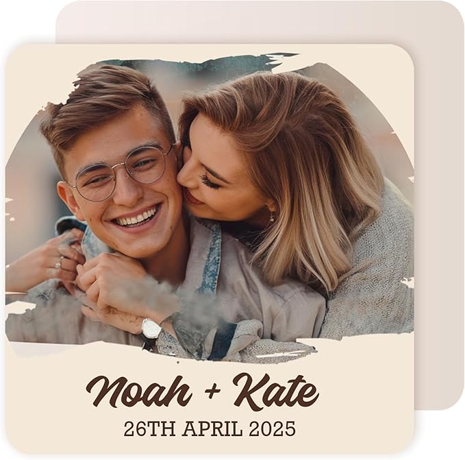 60 Pack Personalized Wedding Coasters, Custom Cardboard Coasters for Drinks with Photo Print and Text, Keepsake Wedding Favors and Gifts for Couples, 4x4 Square, Design 3