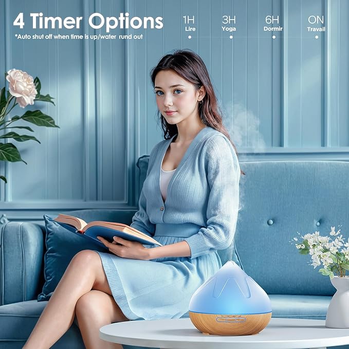 Aroma Diffuser with Essential Oils Set, 500 ML Essential Oil Diffuser with Remote Control, Humidifier with 14 Color Lights for Large Room, 4 Timer Setting, Auto Shut-Off
