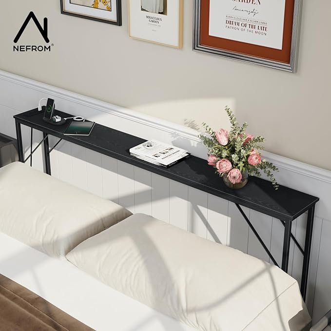 63'' Console Table, Skinny Entryway Table with Fast-Charging Station, Narrow Long Sofa Table, Behind Slim Couch Table for Entrance, Hallway, Living Room Decor ST-BK160-1