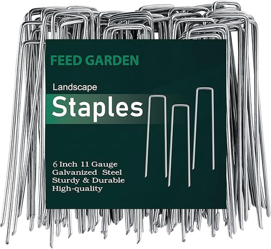 FEED GARDEN 6 Inch 500 Pack Galvanized Landscape Staples Plant Cover Pins 11 Gauge Tent Stakes Garden Stakes Landscaping Fabric SOD Pins Yard Spikes for Decoration Weed Barrier Fabric