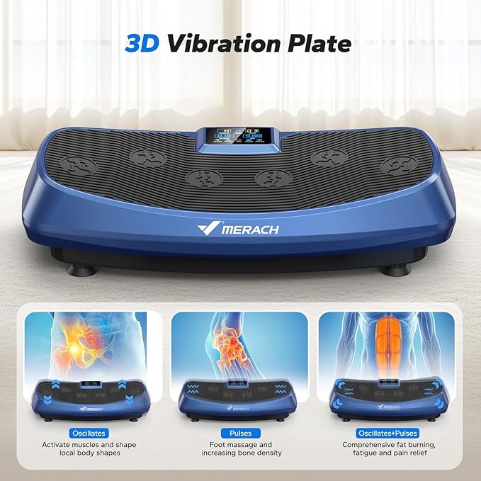 MERACH Vibration Plate Exercise Machine, 3D & 4D Vibration Plate with 2 Tension Ropes LED Display, Whole Body Vibration Platform for Women Men, Exercise Equipment for Home