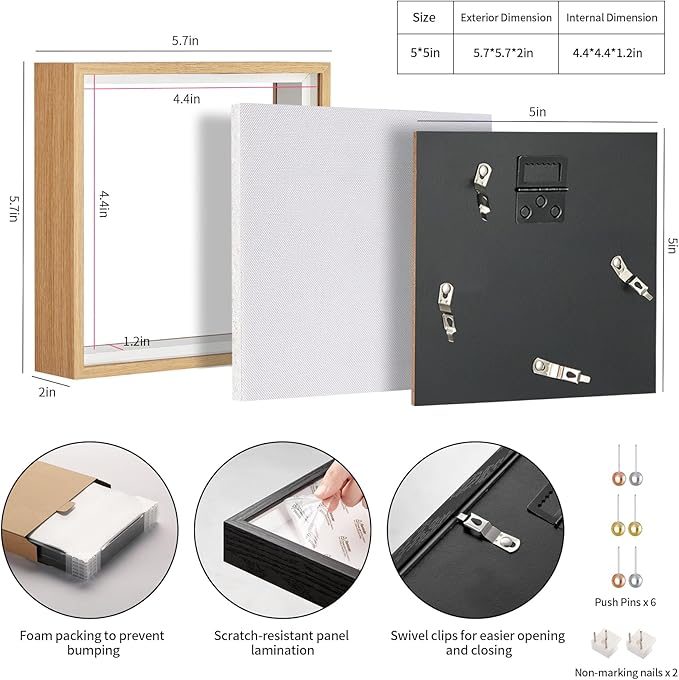 5x5 Shadow Box Picture Frame Display Case with Soft Linen Back-Thickened Panel,Small Mini Brown Deep Shadow Memory Box Frame 5x5 for Insect Display Pet Photo Memorial Flower Craft