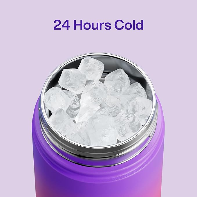 Kids Insualated Water Bottle with Straw - 12oz Stainless Steel Water Bottle with Dual Spouts, Leak-Proof, BPA-Free, Double Wall Vacuum Keeps Cold for 24 Hours for Sports, Travel, School (Peach Dream)