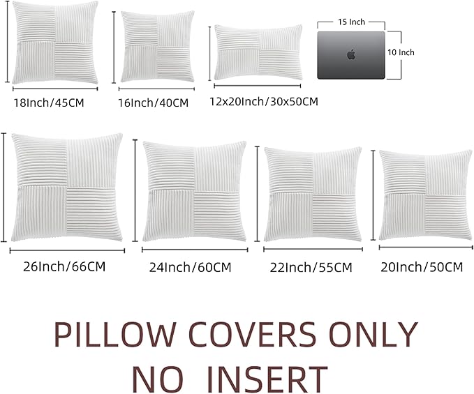 Fancy Homi 2 Packs White Big Decorative Throw Pillow Covers 24x24 Inch for Living Room Couch Bed, Rustic Farmhouse Boho Home Decor, Soft Corss Corduroy Patchwork Accent Square Cushion Case 60x60 cm