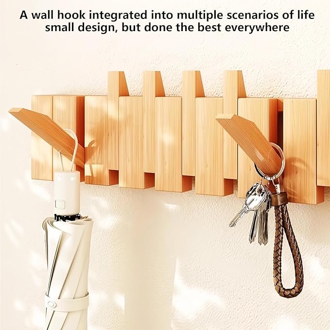 Wall Mounted Piano Key Hanger | Flip Style Hook | Entrance Wall Art Hook, Made of Oak Wood (3 Times Painted, 4 Times Polished) (Beech, 6Hooks)