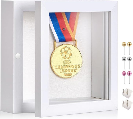 5x5 Deep Shadow Box Picture Frame Display Case with Linen Back ,Real Glass Small Mini White Shadow Memory Box Frame 5x5 for Insect Display Pet Photo Memorial Flower Art Craft Wall Decor Gift