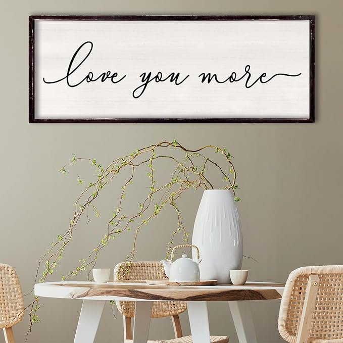 Love You More Above Bed Wall Decor Sign 32"×12" for Master Bedroom Over Bed Large Simple Wood Framed Hanging Wall Art (Black)