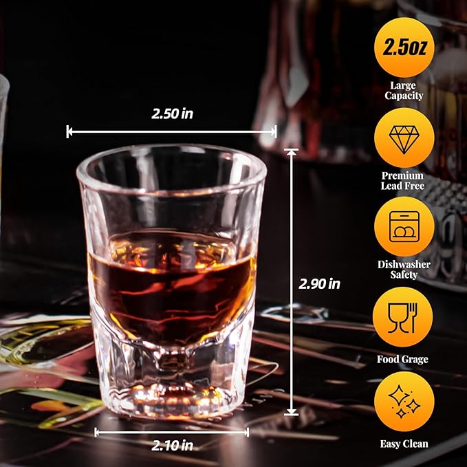 KAMMAK 2 Pack Shot Glasses Bulk 2.5oz Cool Shot Glasses with Heavy Base for Whiskey, Vodka in Bar And Party Gifts for Men, Whisky Lovers, Wedding, Anniversary, Birthday