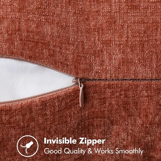 MIULEE Pack of 2 Fall Couch Throw Pillow Covers 20x20 Inch Burnt Orange Farmhouse Decorative Pillow Covers with Stitched Edge Soft Chenille Solid Dyed Pillow Covers for Sofa Bed Living Room
