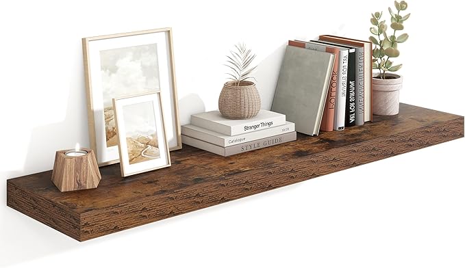 Heimlove 48" Floating Shelves for Wall,10 Deep Rustic Brown Wood Display & Storage Wall Shelves with Heavy Duty Brackets for Bathroom,Bedroom,Kitchen,Living Room,Office