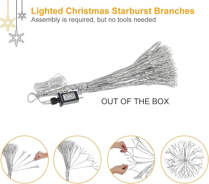 Christmas led Sparkle Ball Hanging Outdoor décorations -Haning Twig Ball,Snowflake Ornament Lights Indoor Outdoor Festive Holiday Décor 24Inch (Cool White)