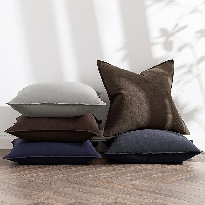 MIULEE Decorative Linen Euro Sham Pillow Covers 26x26 Dark Coffee Boho Farmhouse Neutral Winter Couch Throw Pillows for Bed Pack of 2 Accent Modern Pillowcase Sofa Livingroom Home Decor