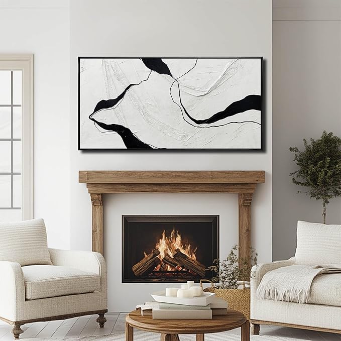 Framed Minimalist Wall Art 24"x48" Black and White Abstract Print Poster Line Canvas Modern Artwork for Living Room Bedroom Office Decor