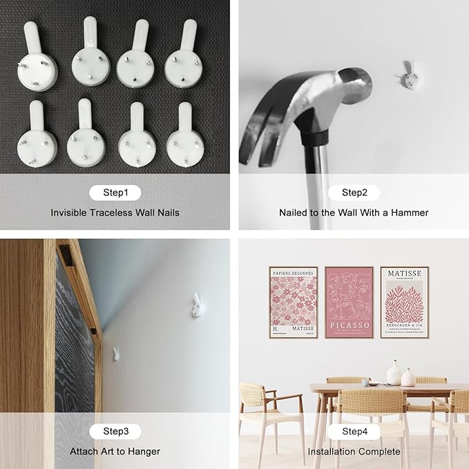 HLNIUC Matisse Pink Wall Art,Neutral Pink Flower Framed Canvas Wall Decor Set of 3(16”x24’) Modern Aesthetic Pictures Wall Painting,Abstract Flower Market Art Print for Living Room,Bedroom