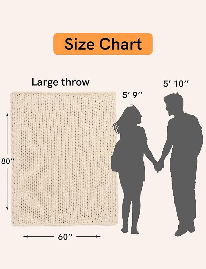 YnM Chunky Throw Blanket, Hand Knitted with Chenille Yarn, Skin Friendly, Ventilated and Breathable, Machine Washable, Home Décor Piece for Couch, Sofa and Bed (Butter Cream, 50x60 Inch)