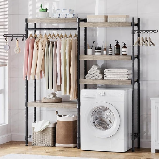 CABIHOME Heavy-Duty Laundry Shelf with Drying Racks | Space-Saving Adjustable Over-Washer Storage Organizer | 4-Tier Bathroom & Laundry Room Shelving Unit (Engineered Wood, 28")