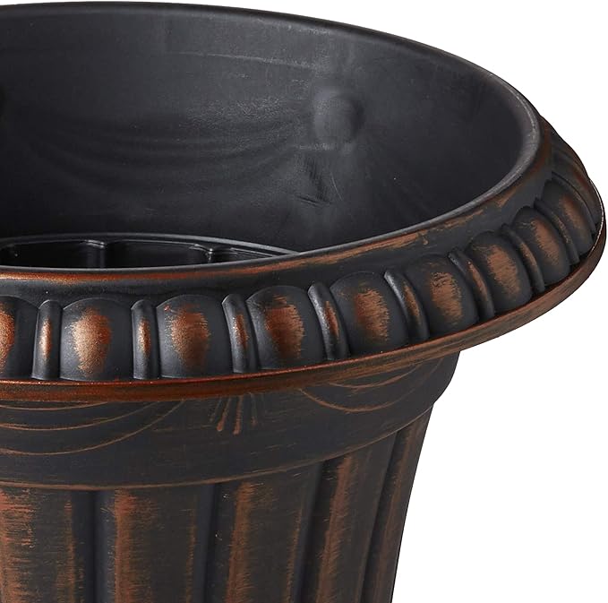 PL00CP Classic Traditional Plastic Urn Planter, 16" x 18", Brushed Copper