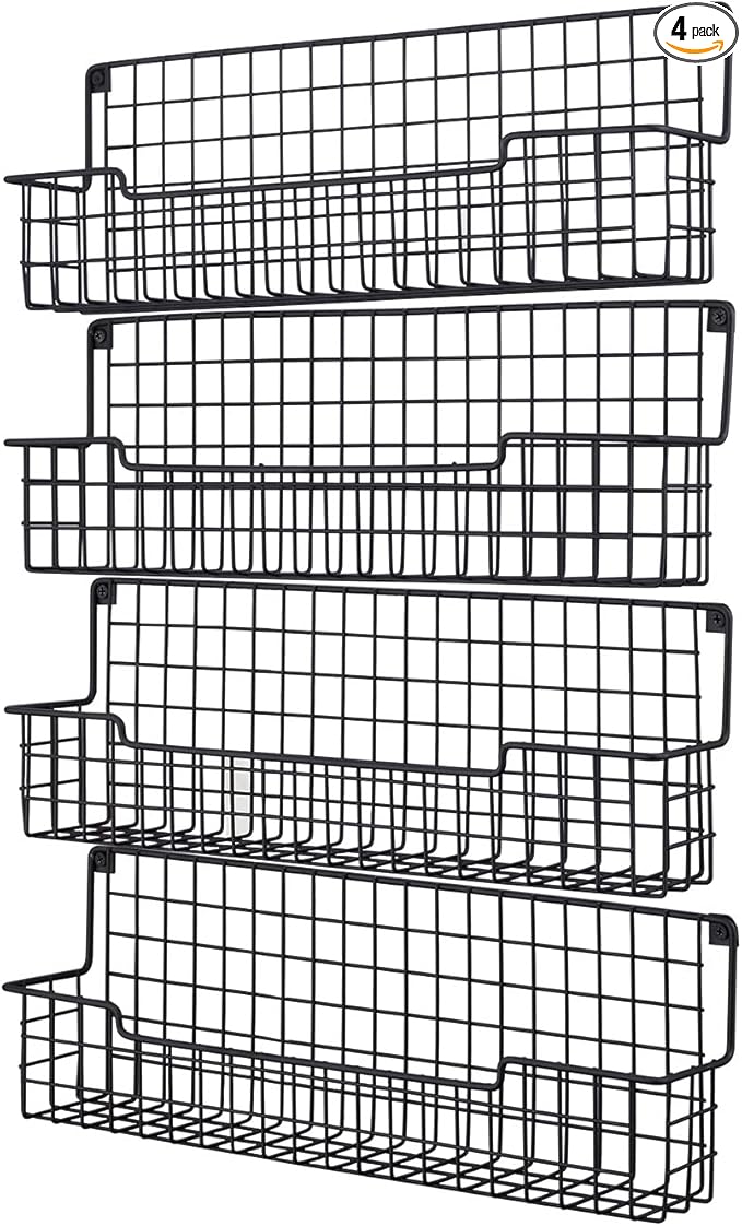 Spice Rack Wall Mount, Spice Organizer for Cabinet & Pantry Door, Set of 4 Hanging Spice Rack Saving Space for Kitchen, Black