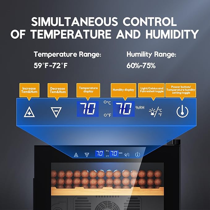 Tylza Cigar Humidor Cabinet 50L, Temp & Humidity Control Electric Humidors for Cigars, 370 Cigars, Digital Hygrometer, Safety Lock, Cigar Humidors with Cedar Wood Drawer Shelves, Cigar Gifts for Men