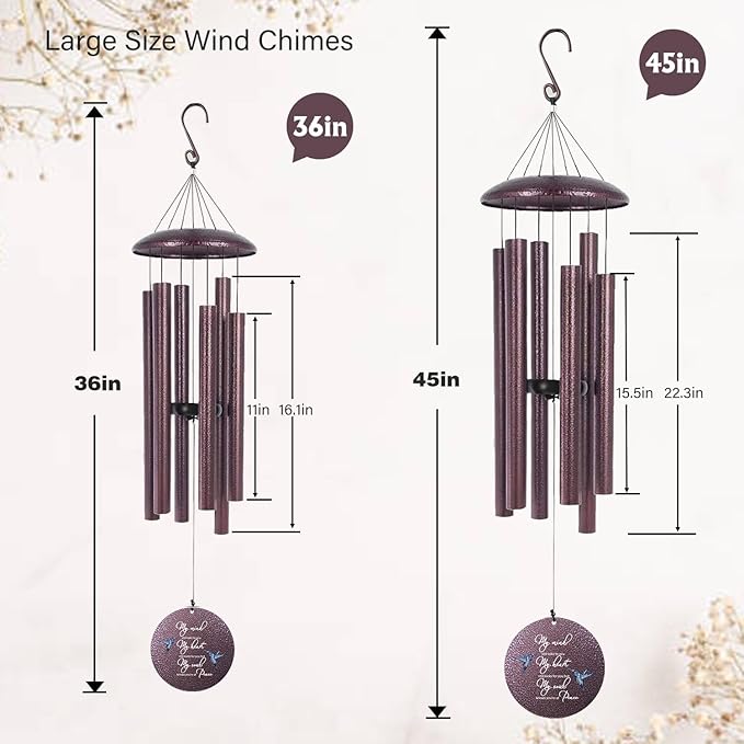 ASTARIN 36" Large Deep Tone Personalized Sympathy Wind Chimes, Memorial Wind Chime for Loss of Mother Father Loved One, Hummingbird Bereavement Gifts Decor Outdoor Patio Garden Graveyard