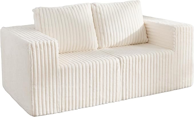 Modular Sectional Sofa 2 Seater Loveseat Modular Couch with Deep Seat Memory Foam Cloud Chair with Pillows Oversized Sectional Sofa for Living Room Bedroom (Strip White, Loveseat)