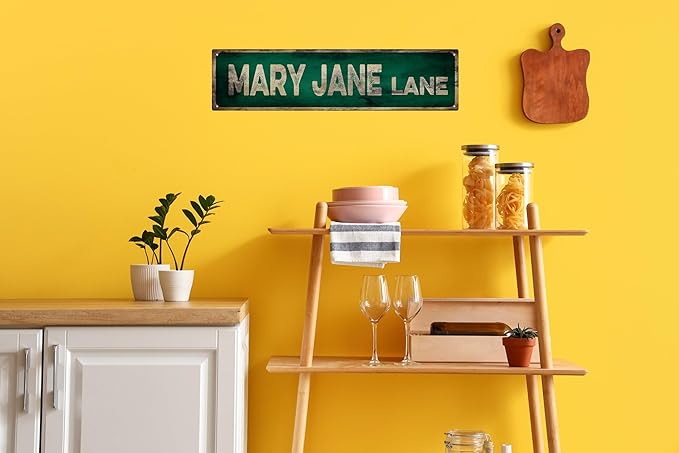 Vintage Tin Sign Retro Metal Mary Jane Lane Signs Stylish Wall Art Plaques for Home Decor Bathroom Kitchen House and Gothic Wall Decor or as a Unique Poster 16x4 in