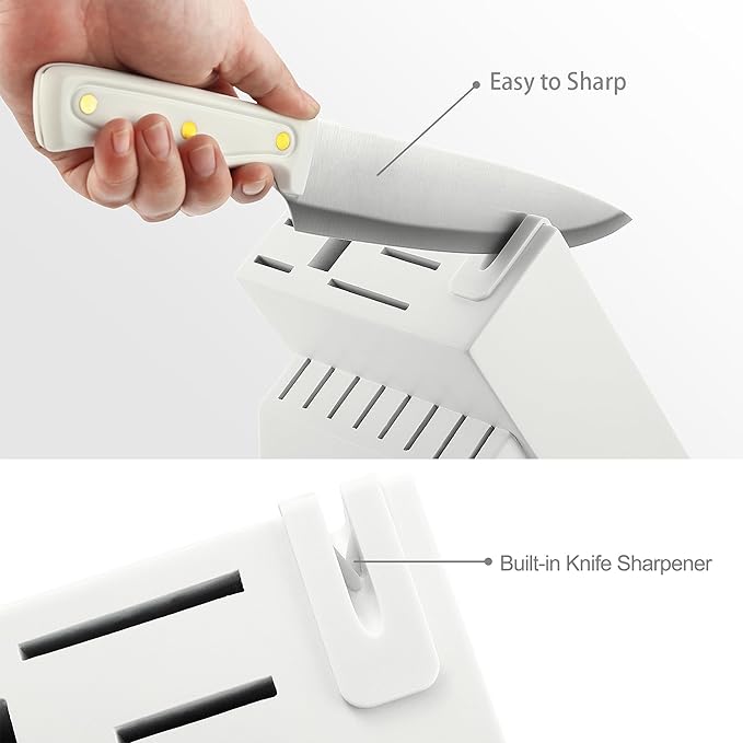 McCook® Knife Sets, White High Carbon Stainless Steel Kitchen Knife Sets with with Built-in Sharpener