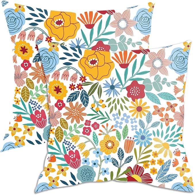 2 Pack Retro Cute Wildflowers Decor Throw Pillow Covers, 18x18 Pillow Cover, Decorative Couch Pillow Covers Flower Decor Pillowcase for Sofa Cushion Sofa Home Bedroom Chair Office Car Seat Living Room